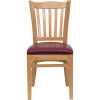 TYCOON Series Vertical Slat Back Natural Wood Restaurant Chair - Burgundy Vinyl Seat