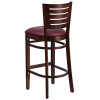 Darby Series Slat Back Walnut Wood Restaurant Barstool - Burgundy Vinyl Seat