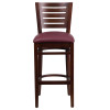 Darby Series Slat Back Walnut Wood Restaurant Barstool - Burgundy Vinyl Seat