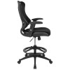 High Back Designer Black Mesh Drafting Chair with Leather Sides and Adjustable Arms