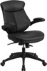Mid-Back Black Leather Executive Swivel Ergonomic Office Chair with Back Angle Adjustment and Flip-Up Arms
