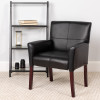 Black Leather Executive Side Reception Chair with Mahogany Legs