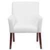 White Leather Executive Side Reception Chair with Mahogany Legs