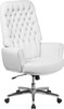 High Back Traditional Tufted White Leather Executive Swivel Office Chair with Arms