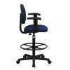 Navy Blue Patterned Fabric Drafting Chair with Adjustable Arms (Cylinders: 22.5''-27''H or 26''-30.5''H)