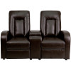 Eclipse Series 2-Seat Push Button Motorized Reclining Brown Leather Theater Seating Unit with Cup Holders