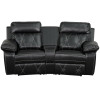 Reel Comfort Series 2-Seat Reclining Black Leather Theater Seating Unit with Curved Cup Holders