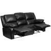 Harmony Series Black Leather Sofa with Two Built-In Recliners