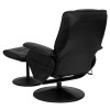 Massaging Multi-Position Recliner and Ottoman with Wrapped Base in Black Leather