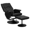 Massaging Multi-Position Recliner and Ottoman with Wrapped Base in Black Leather