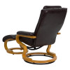 Contemporary Multi-Position Recliner and Ottoman with Swivel Maple Wood Base in Brown Leather