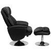 Transitional Multi-Position Recliner and Ottoman with Chrome Base in Black Leather