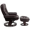 Contemporary Multi-Position Recliner with Horizontal Stitching and Ottoman with Swivel Mahogany Wood Base in Brown Leather