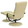 Contemporary Multi-Position Recliner and Ottoman with Wrapped Base in Cream Leather