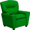 Contemporary Green Vinyl Kids Recliner with Cup Holder