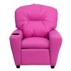 Contemporary Hot Pink Vinyl Kids Recliner with Cup Holder