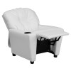 Contemporary White Vinyl Kids Recliner with Cup Holder