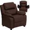 Deluxe Padded Contemporary Brown Leather Kids Recliner with Storage Arms