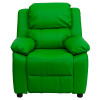 Deluxe Padded Contemporary Green Vinyl Kids Recliner with Storage Arms