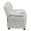 Deluxe Padded Contemporary White Vinyl Kids Recliner with Storage Arms