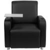 Black Leather Guest Chair with Tablet Arm, Chrome Legs and Cup Holder