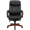 High Back Black Leather Executive Ergonomic Office Chair with Synchro-Tilt Mechanism, Mahogany Wood Base and Arms