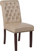TYCOON Series Beige Leather Parsons Chair with Rolled Back, Accent Nail Trim and Walnut Finish