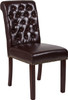 TYCOON Series Brown Leather Parsons Chair with Rolled Back, Accent Nail Trim and Walnut Finish