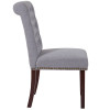 TYCOON Series Light Gray Fabric Parsons Chair with Rolled Back, Accent Nail Trim and Walnut Finish