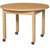 Mobile 36" Round High Pressure Laminate Table with Hardwood Legs
