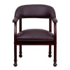 Burgundy Leather Conference Chair with Accent Nail Trim and Casters