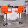 Contemporary Orange Quilted Vinyl Adjustable Height Barstool with Arms and Chrome Base