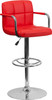 Contemporary Red Quilted Vinyl Adjustable Height Barstool with Arms and Chrome Base