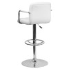 Contemporary White Quilted Vinyl Adjustable Height Barstool with Arms and Chrome Base