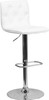 Contemporary Button Tufted White Vinyl Adjustable Height Barstool with Chrome Base