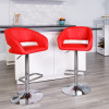 Contemporary Red Vinyl Adjustable Height Barstool with Rounded Mid-Back and Chrome Base