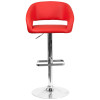 Contemporary Red Vinyl Adjustable Height Barstool with Rounded Mid-Back and Chrome Base