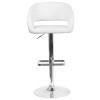 Contemporary White Vinyl Adjustable Height Barstool with Rounded Mid-Back and Chrome Base
