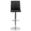 Contemporary Black Vinyl Adjustable Height Barstool with Vertical Stitch Panel Back and Chrome Base
