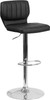 Contemporary Black Vinyl Adjustable Height Barstool with Vertical Stitch Back and Chrome Base