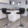 Contemporary Black Vinyl Adjustable Height Barstool with Vertical Stitch Back and Chrome Base