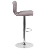 Contemporary Gray Fabric Adjustable Height Barstool with Vertical Stitch Back and Chrome Base