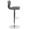 Contemporary Gray Vinyl Adjustable Height Barstool with Vertical Stitch Back and Chrome Base