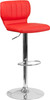 Contemporary Red Vinyl Adjustable Height Barstool with Vertical Stitch Back and Chrome Base