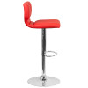 Contemporary Red Vinyl Adjustable Height Barstool with Vertical Stitch Back and Chrome Base