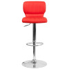 Contemporary Red Vinyl Adjustable Height Barstool with Vertical Stitch Back and Chrome Base