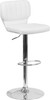 Contemporary White Vinyl Adjustable Height Barstool with Vertical Stitch Back and Chrome Base