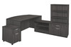 Legacy 71" Hi-Low Bow Front L-Desk with Open Hutch and Single Mobile Pedestal