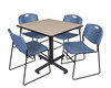 Kobe 42" Square Breakroom Table With 4 Zeng Stack Chairs