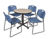 Kobe 30" Round Breakroom Table With 4 Zeng Stack Chairs